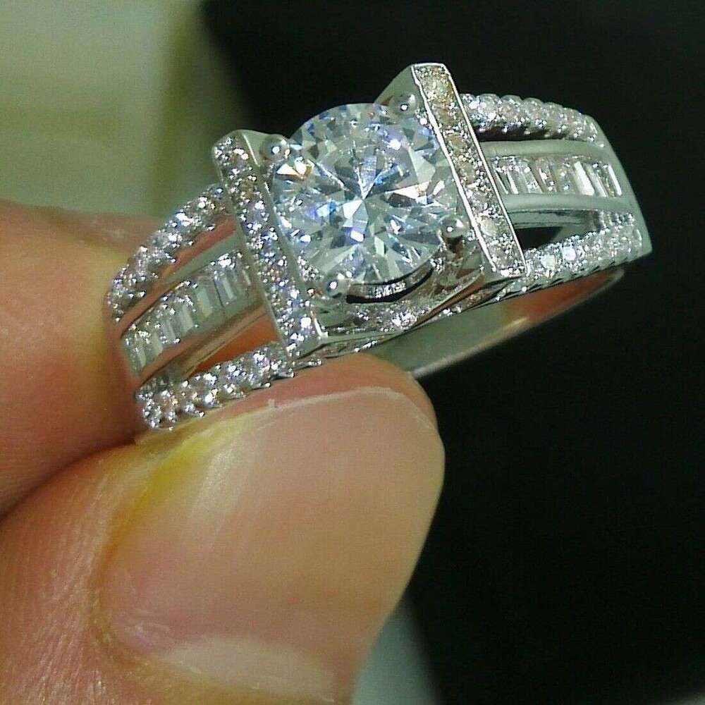 Stunning Sterg Sier White Topaz Gem Womens Wedding Ring Free Shipping Sizes 5-9