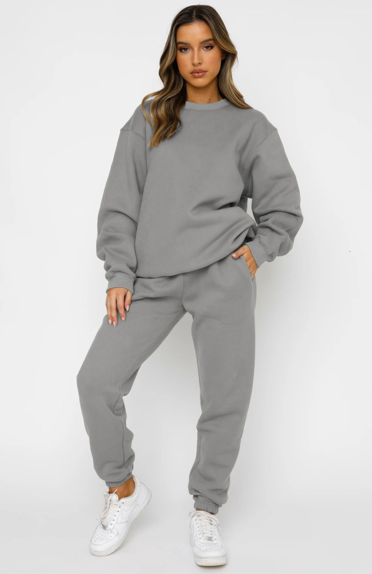 Autumn And Winter Solid Color Round Neck Pullover Pants Women's Fashion Casual Long Sleeve Sweater Set New Product