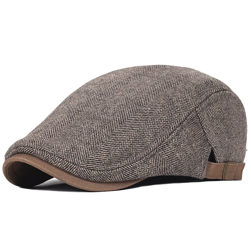 Big Size sboy Cap Men Winter Wool Thick Warm Vintage Herringbone Casual Stripe Berets Gatsby Flat Hat ed Adjustable 241125
