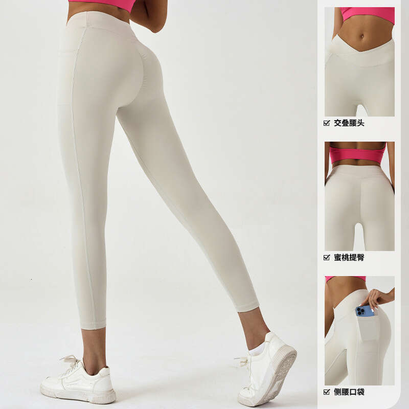 New nude double-sided pocket European American high waisted hip lifting tight pants, sports and fiess yoga clothes for women