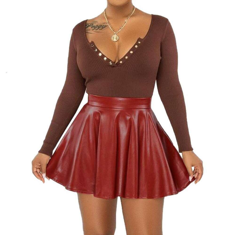 Women's 2024 sexy solid color PU women's half mini umbrella skirt