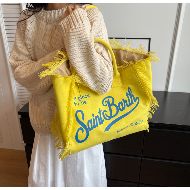 bags Shoulder Bag European American Beach Large capacity Handmade Fringed Denim Printed Tote 50*21*33cm