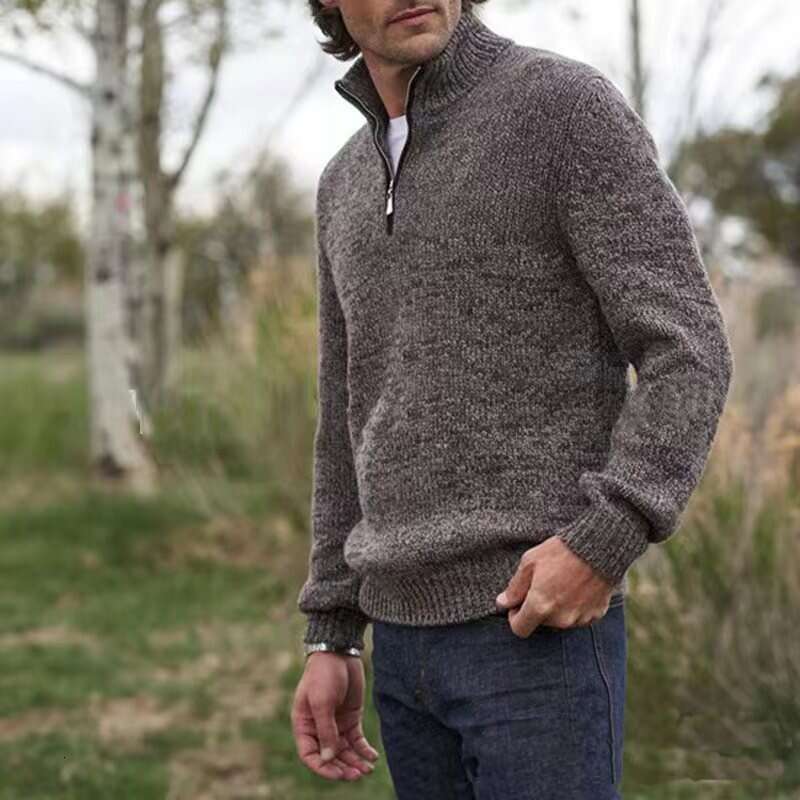 European American autumn and winter hot items zipper V-neck long sleeved T-shirt men's warm sweater base shirt 2024 new casual versatile fashion 