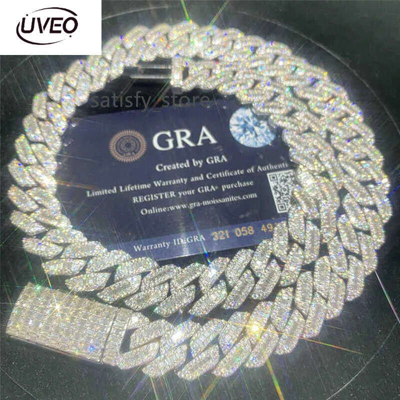 15Mm Fashion Hip Hop Jewelry Baguette Dia Men Necklace Sterg Sier Fully VVS Moissanite Cuban k Chain