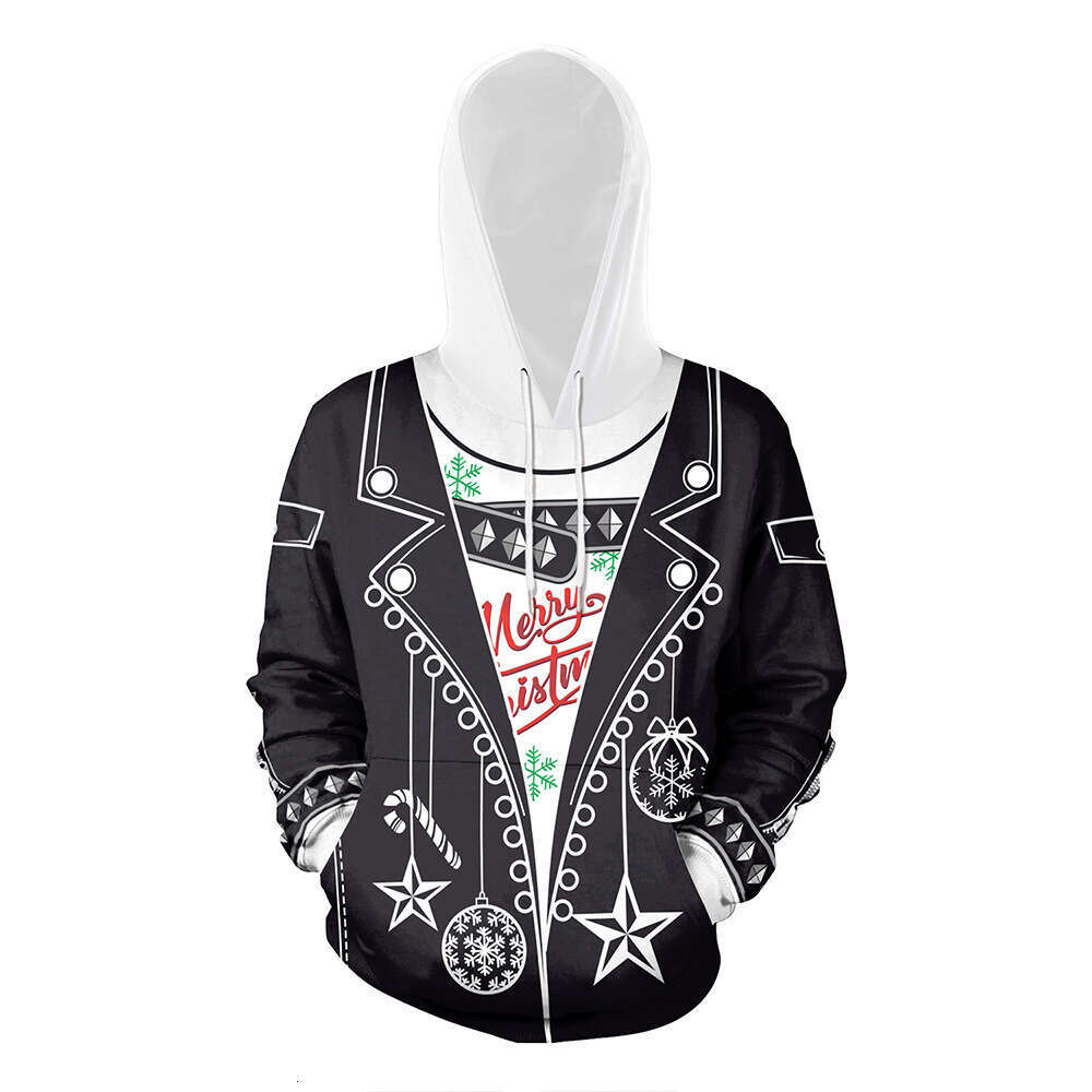 2024 Autumn/Winter New Fake Two Piece Christmas Digital Printed Punk Casual Hoodie for Men and Women
