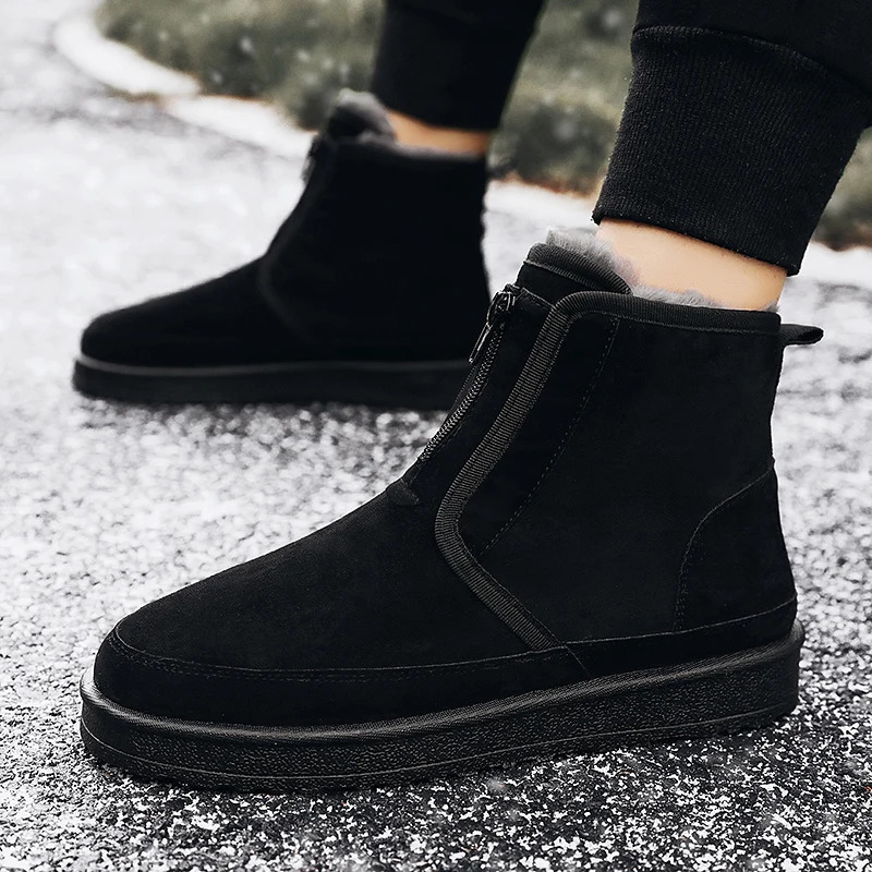 Winter Men Shoes Warm Fur Snow Boots Waterproof Suede Furry Leather Ankle Chelsea Boots Male Fluffy Plush Shoes Outdoor Footwear 241201