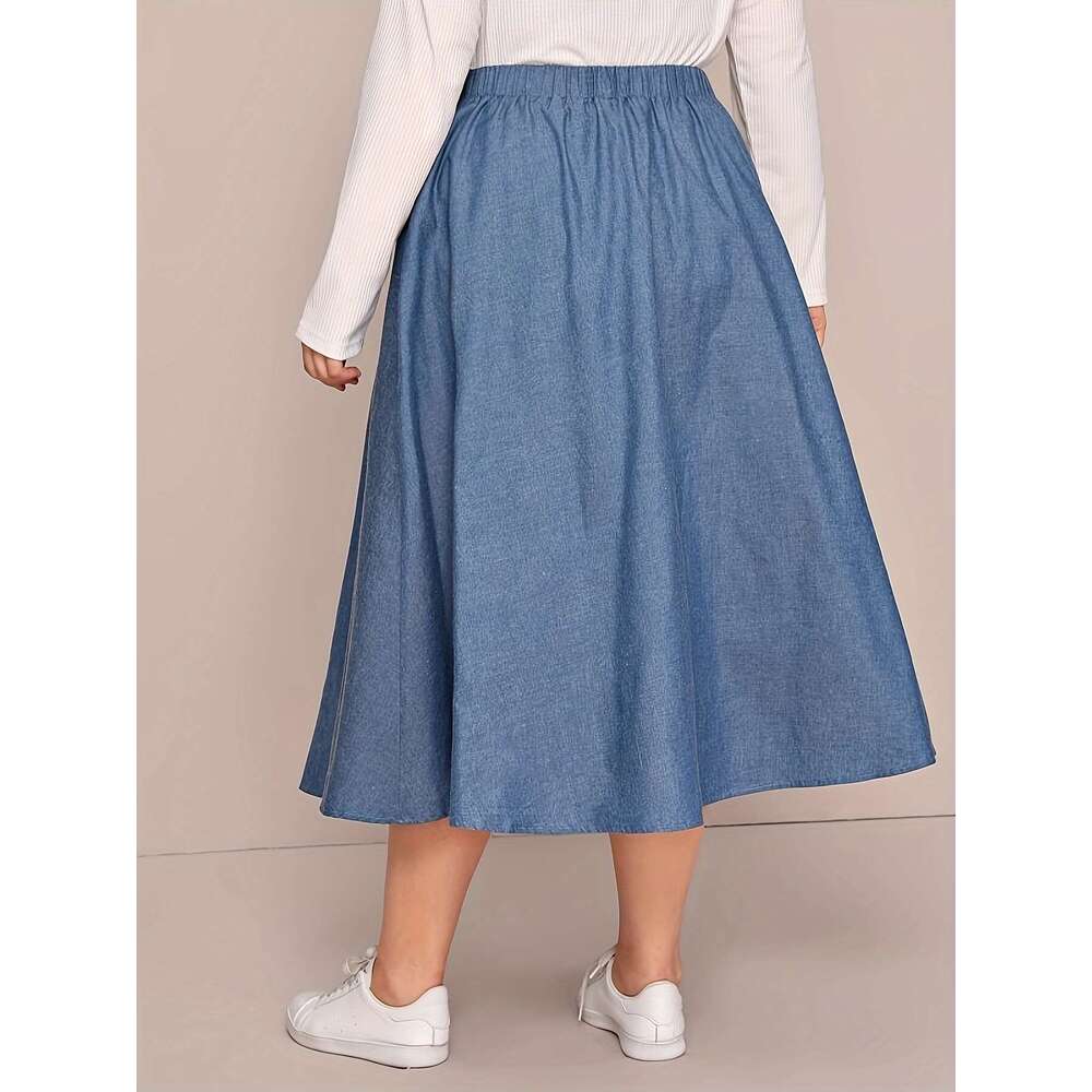 Elegant button up front skirt with elastic waistband solid color, non stretchy polyester blend, machine washable - suitable for all seasons