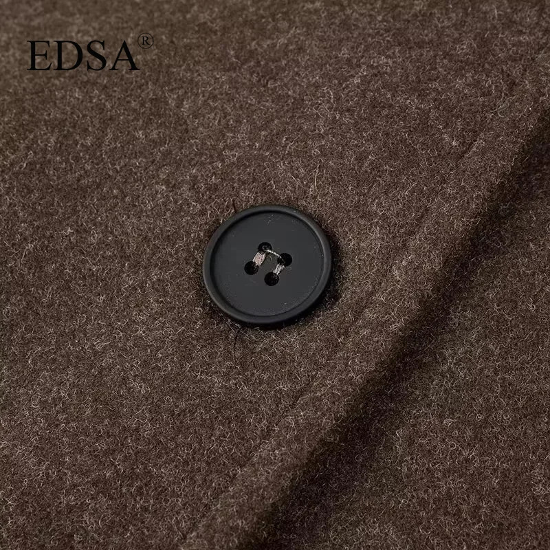 EDSA Women Brown Wool Jacket Single Breasted for Autumn Winter with Lapel Collar Thick Warm Shirtstyle Outwear 241121