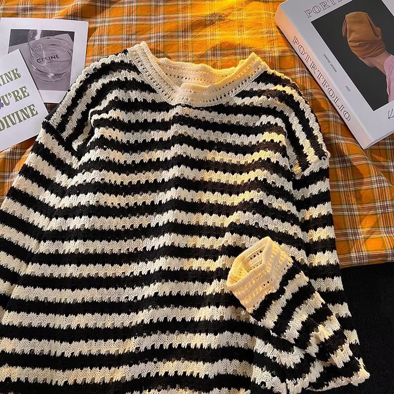 New Men's Youth Fashion Art Knitwear Fashion Round Neck New Series Lazy and Simple Straight Tube Perforated Sweater Designer Hoodie