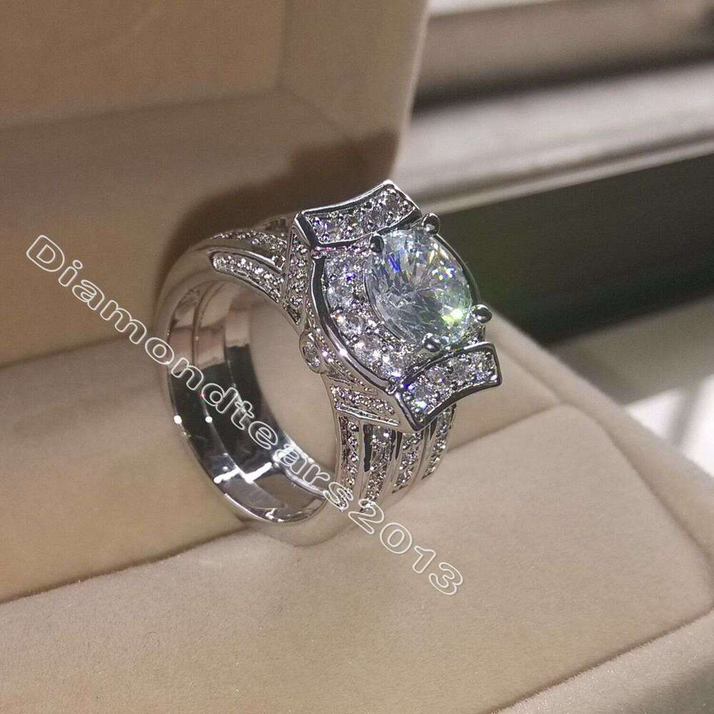 14kt Gold Filled Wedding Ring Set: Round Cut Simulated Dia CZ Bridal Jewelry