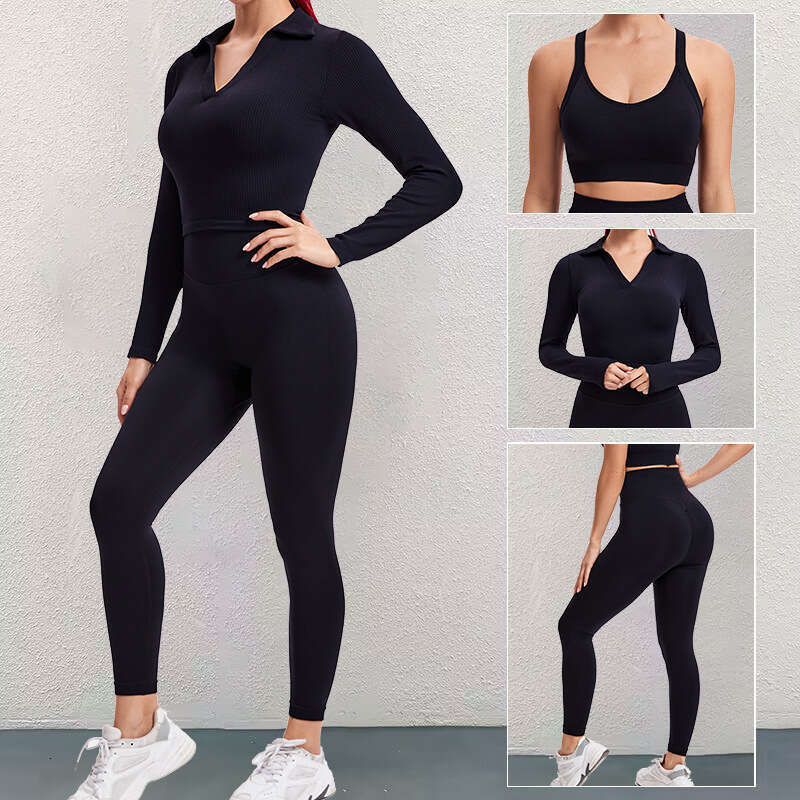 New sports yoga three piece set, sexy running long sleeved jacket, cross back bra, fiess suit