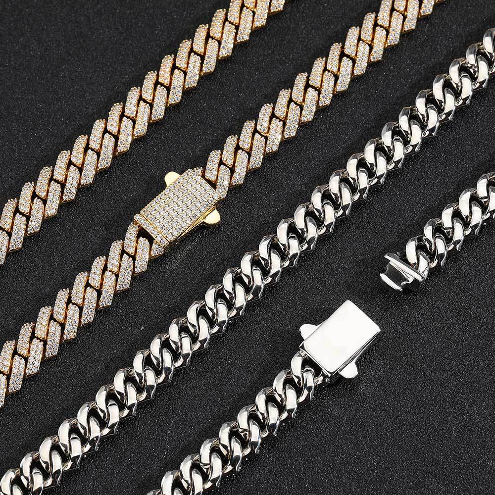 8mm Hip Hop Miami Cuban Chain Necklace Bracelet Real Gold Plated Jewelry TopBling Cubic Zirconia Spring Clasp