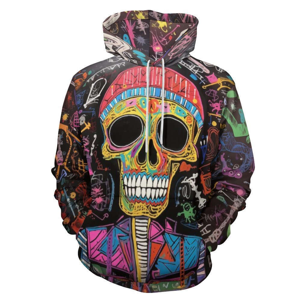 2024 Hot Selg New Halloween Skeleton Guitar Rose 3D Digital Printed Casual Hoodie