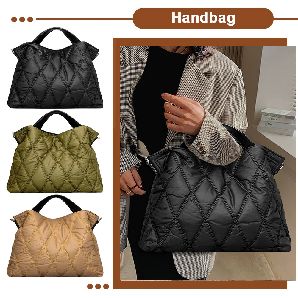 Elegant Rhombic Lattice Shoulder Bag: Soft Warm Nylon hot Tote for Women