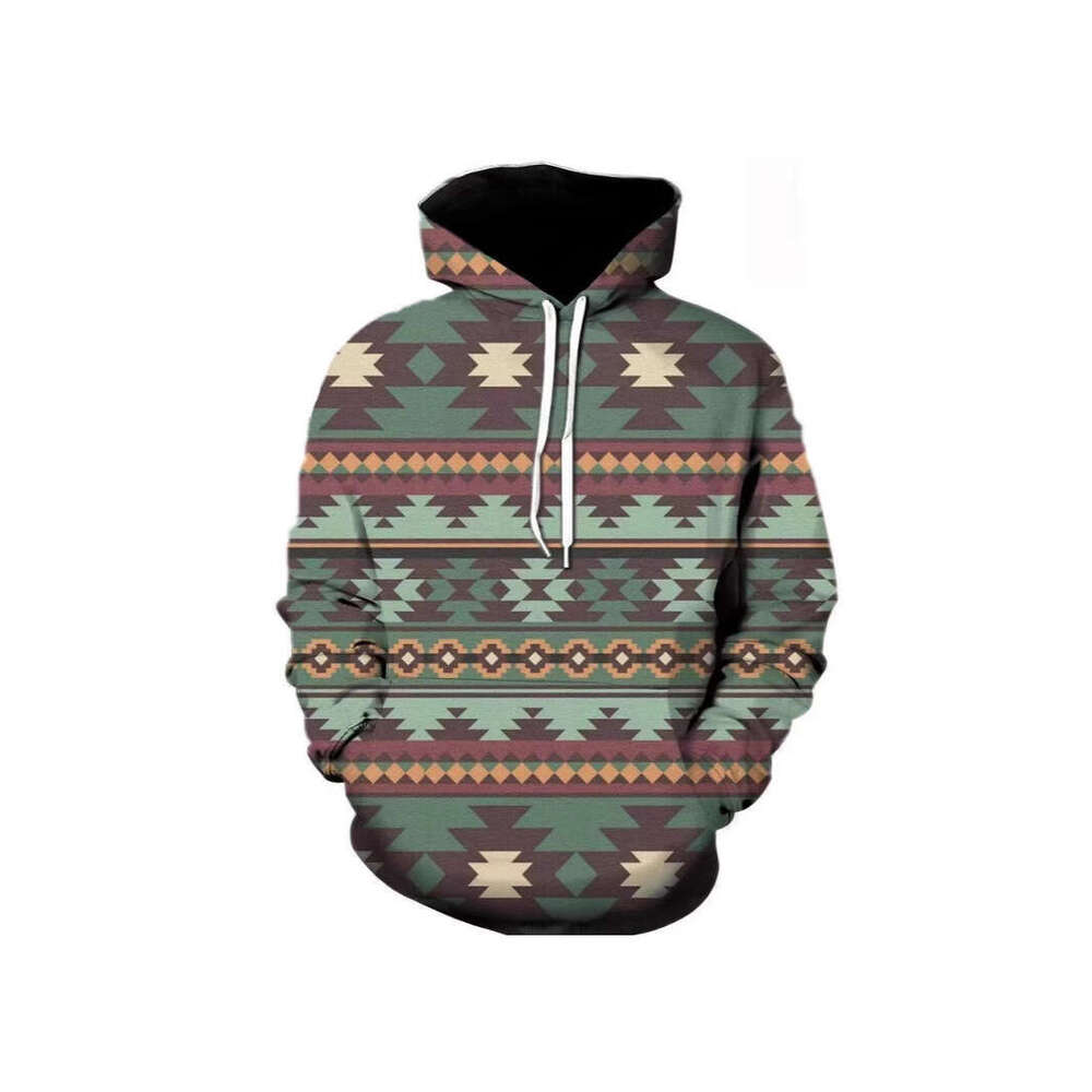 Autumn winter new European and American 3D digital printed ethnic style jacket men's casual hooded sweatshirt