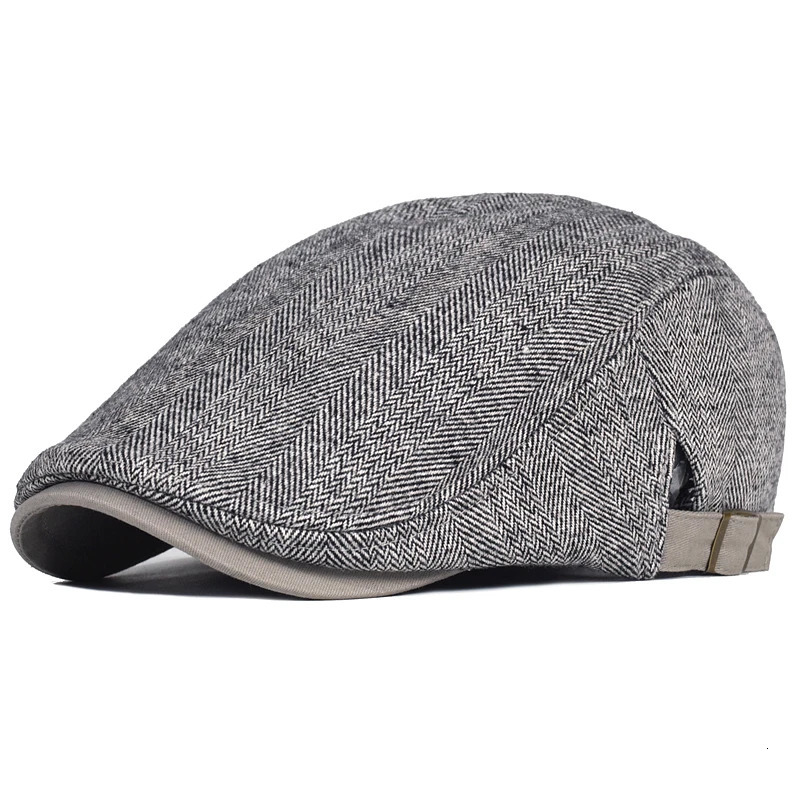 Big Size sboy Cap Men Winter Wool Thick Warm Vintage Herringbone Casual Stripe Berets Gatsby Flat Hat ed Adjustable 241125