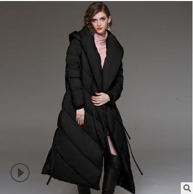 20121 winter new loose hooded down designer lace up long sleeved warm jacket minimalist women's clothing