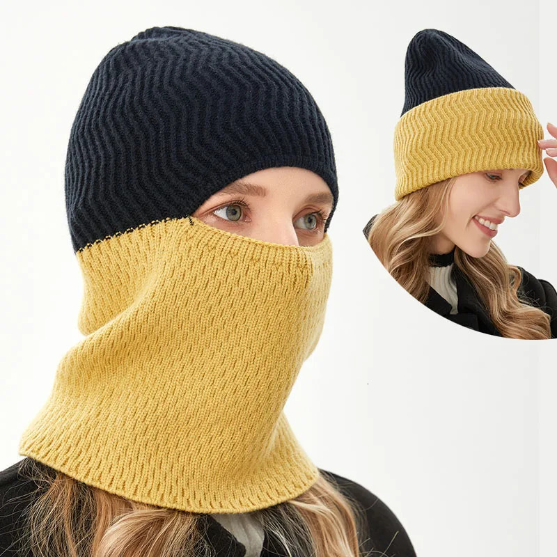 Balaclava Womens Hat Ski Mask 2024 Winter Accessories Beanie Patchwork Knit skull Cap Bonnet Skullies Beanies Hip Hop 241125