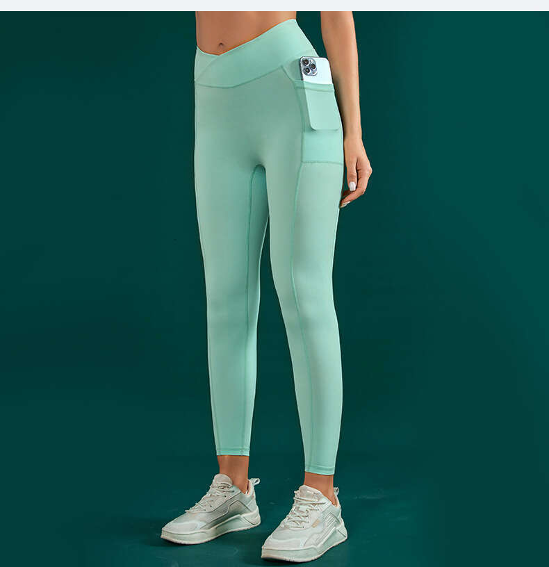New Naked High Waist Training Cross V-waist Pocket Design Tight Quick Drying Wrinkle Fiess Yoga Pants