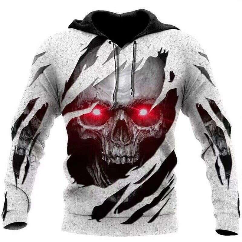 2024 Spring Autumn New European and American 3D Digital Printed Flame Skull Casual Hoodie