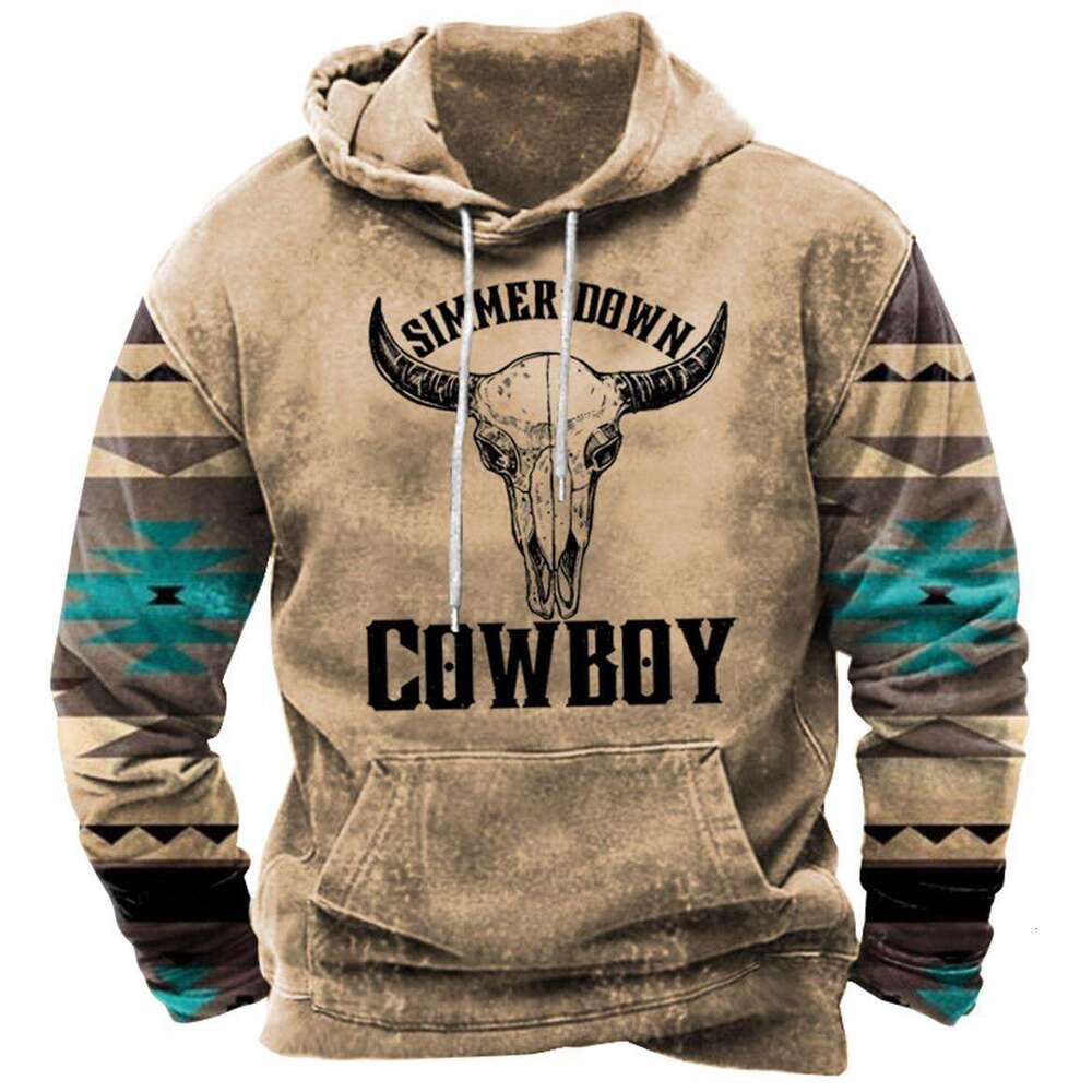 2024 Spring Autumn Popular European and American Men's Street Trendy Viking Mythology Digital Printed Hoodies