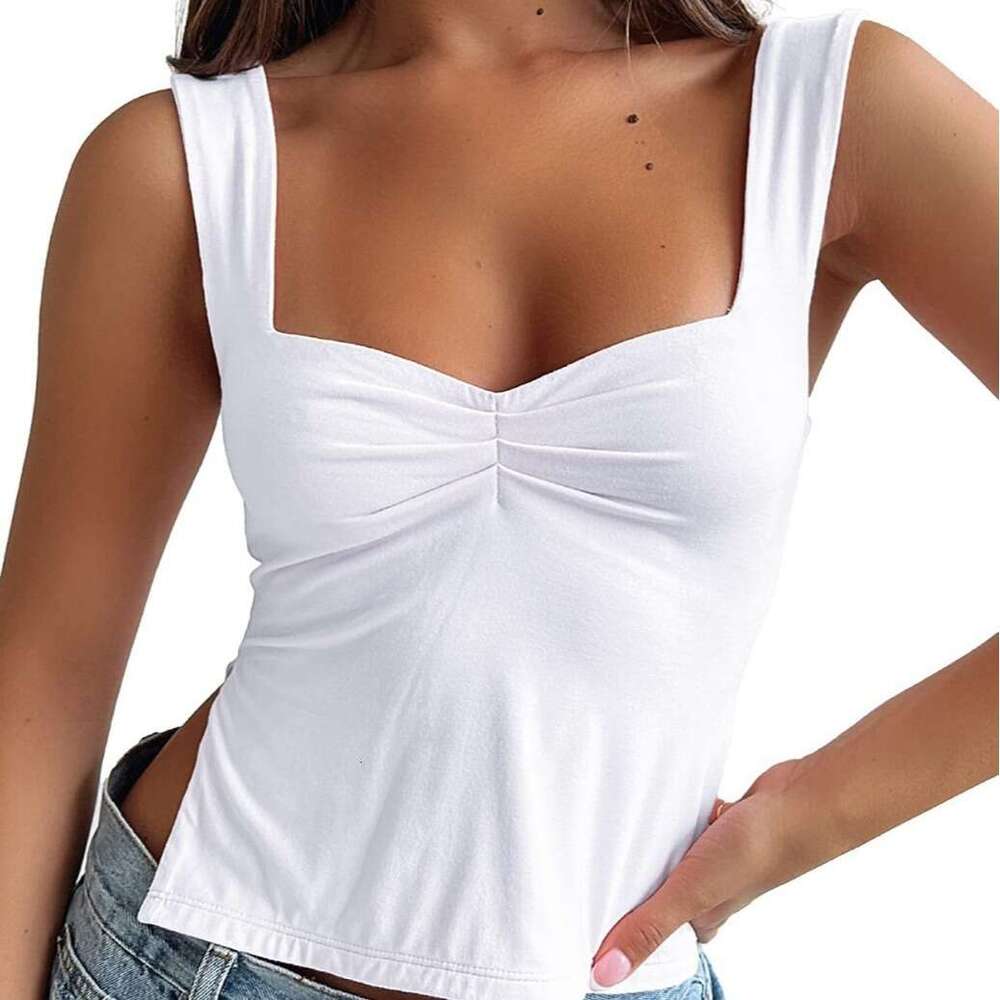 Qi Duo Women's Square Neck Solid Color Sexy Versatile Tank Top Can be Underlaid, Slim Fit with Open Waist