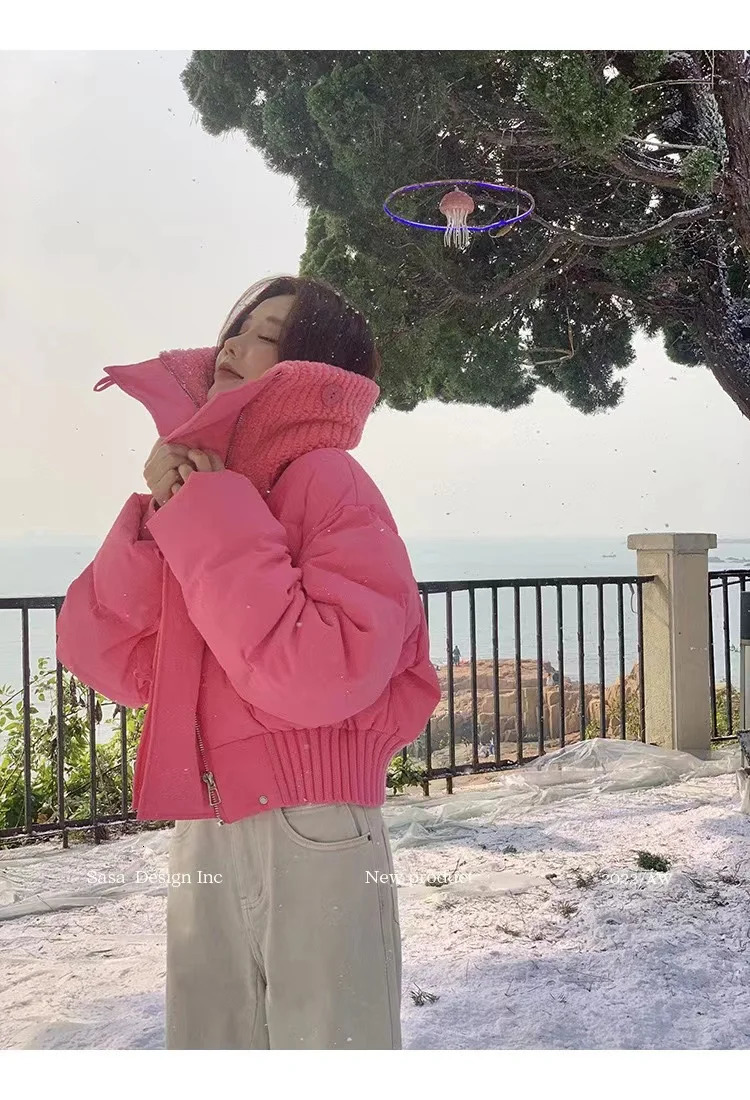 2024 Winter High Quality Short Parka Puffer Bomber Jacket Female Warm Cotton Padded Coats Korean Fashion Outerwear 241125