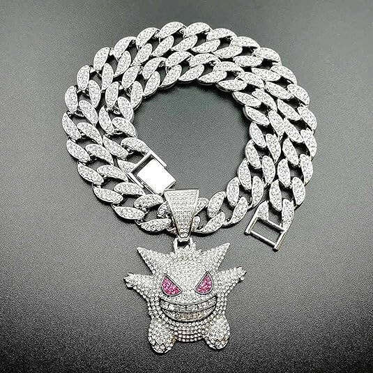 Hip hop Cuban chain pendant, thickening necklace, men's American hip-hop rap rapper, full dia hook and loop