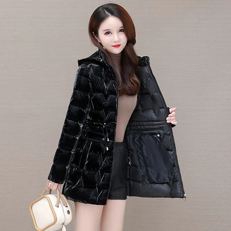 2024 Shiny Down Cotton Coat Women Korean Winter Thick Warm Long Hooded Parkas Female Casual Windproof Jackets Ladies Outerwe 241120