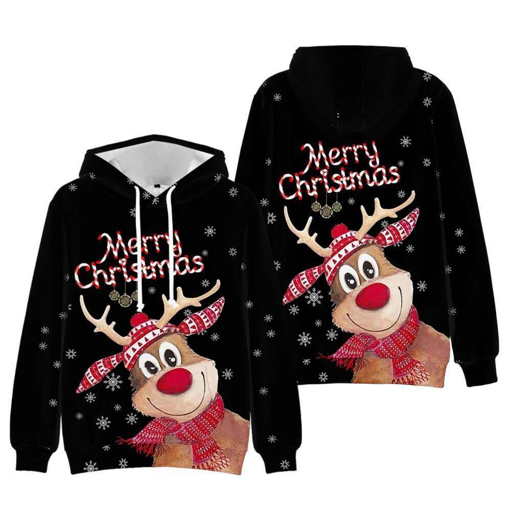 Autumn winter street fashion hoodies, Christmas reindeer 3D digital printed men's and women's hoodies
