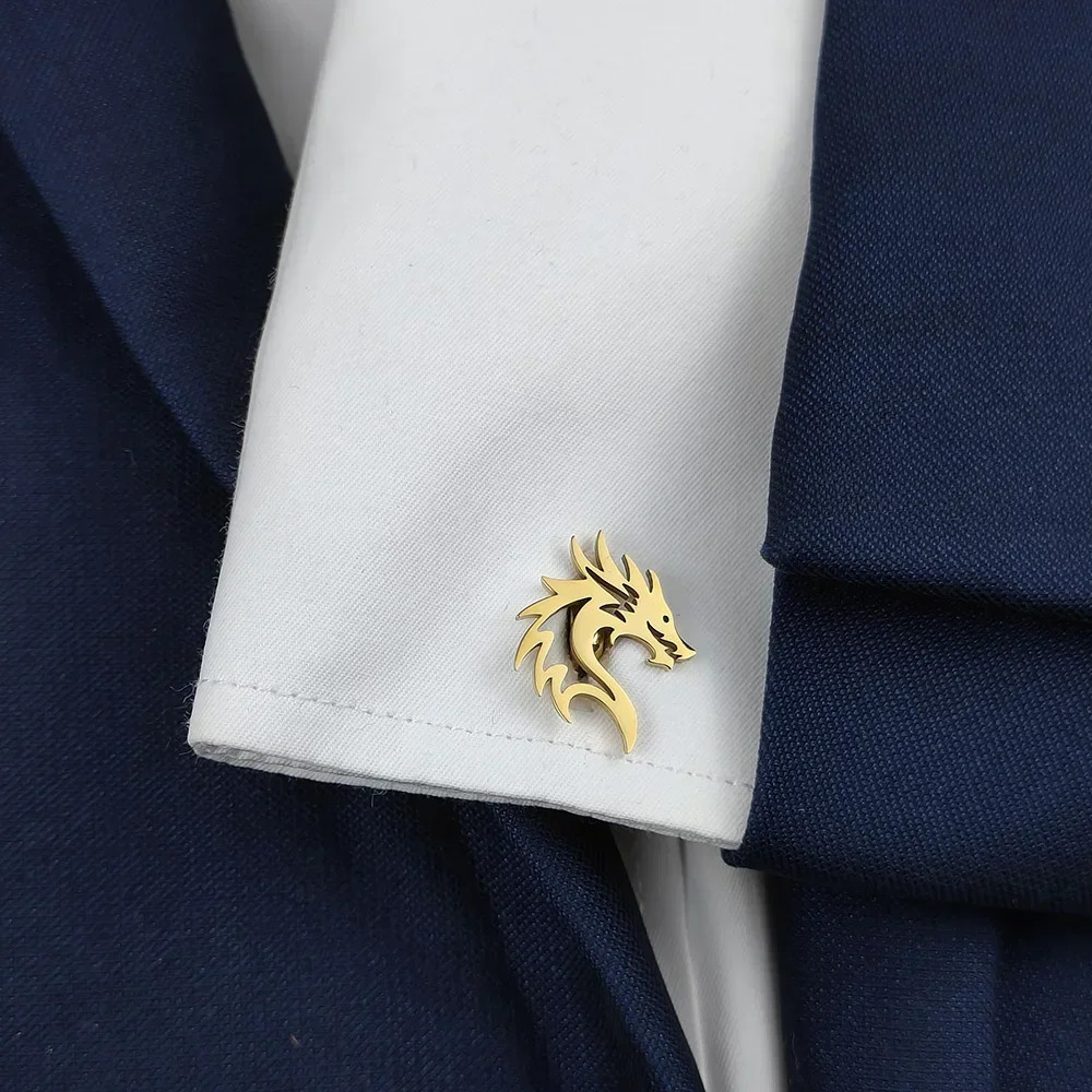 Personalized Cufflinks for Mens Stainless Steel Dragon Pattern Cuff Links Wedding Groomsmen Shirt Sleeves Buttons Accessories 241122