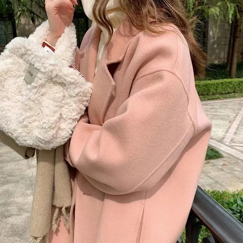 Doublesided Fleece Woolen Overcoat Womens Mediumlength Thickened 2024 Autumn Winter Style Petite Nail Jacket 241121