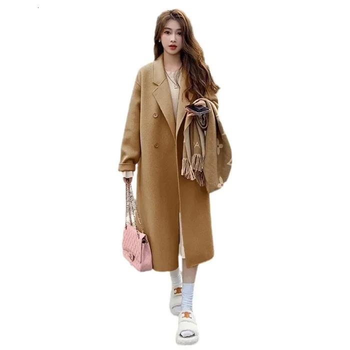 Doublesided Fleece Woolen Overcoat Womens Mediumlength Thickened 2024 Autumn Winter Style Petite Nail Jacket 241121