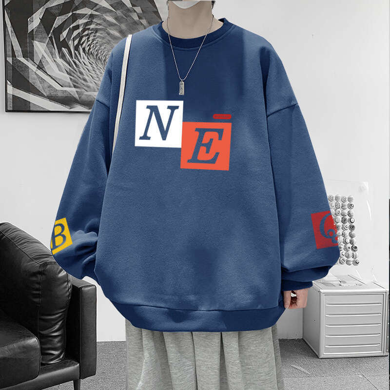 Autumn and winter trend loose letter 3D printed Hong Kong style versatile casual top round neck hoodie