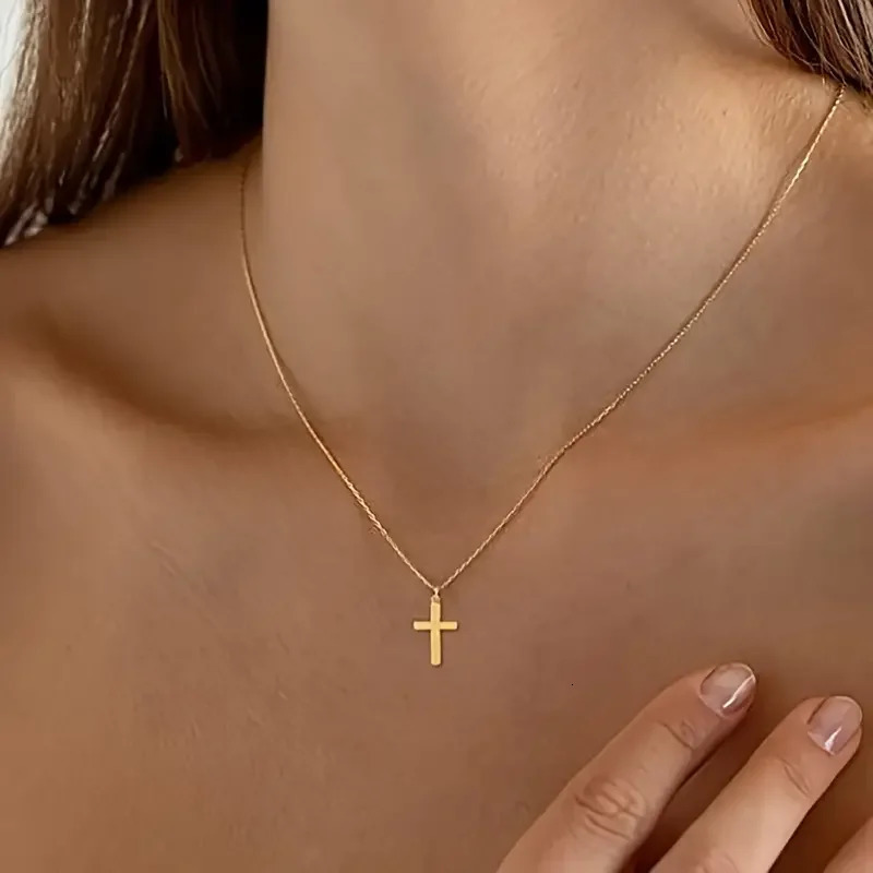 Womens cross necklace 14K goldplated exquisite small pendant 241122