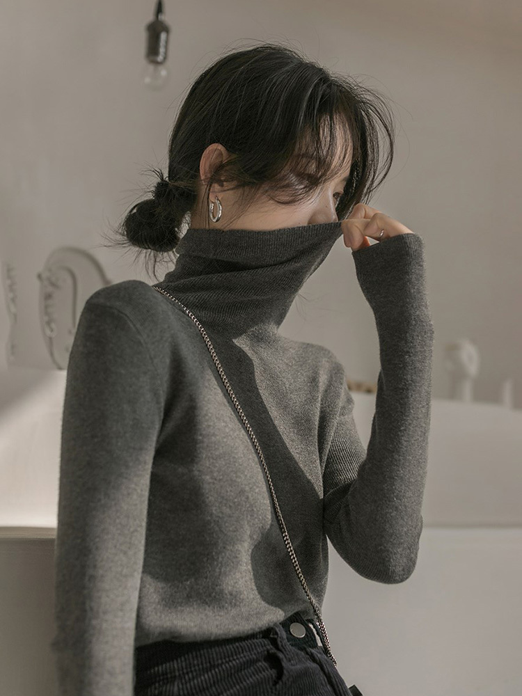 New autumn and winter high neck cashmere knitted women's soft and viscous pile neck wool slim lining with designer thick base sweater suitable fo