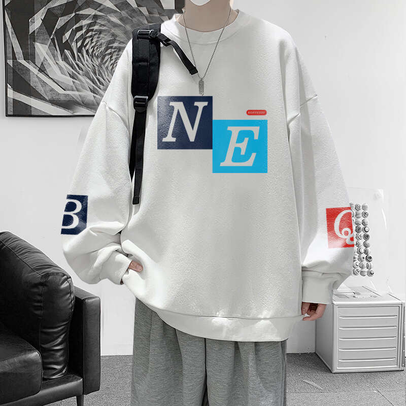 Autumn and winter trend loose letter 3D printed Hong Kong style versatile casual top round neck hoodie