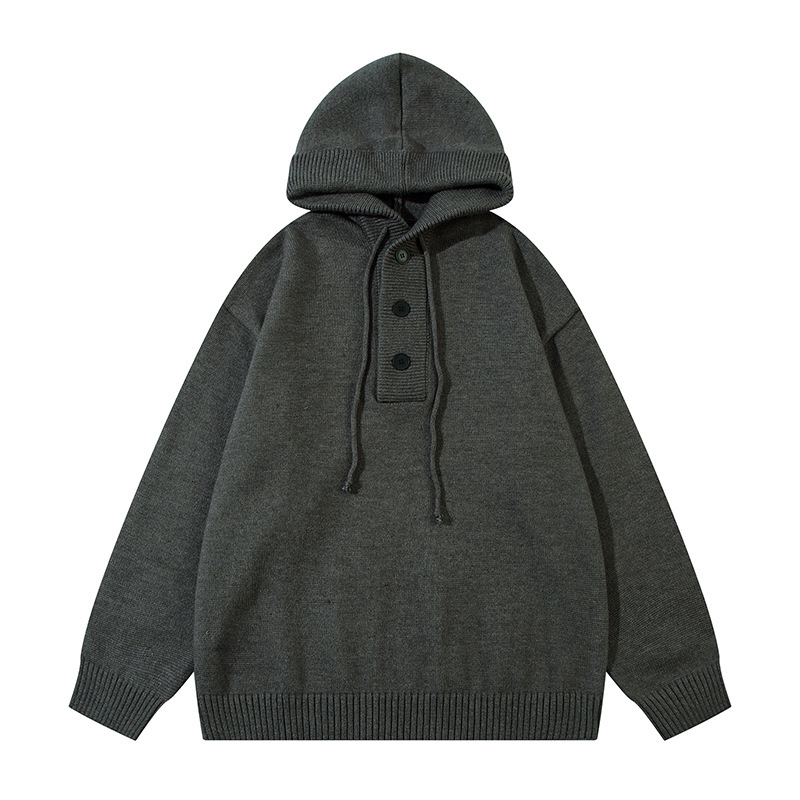 New AKanbullet American Grey Hooded Sweater with Lazy Style for Autumn and Winter, High Quality Knitted Top by Male and Female Designers