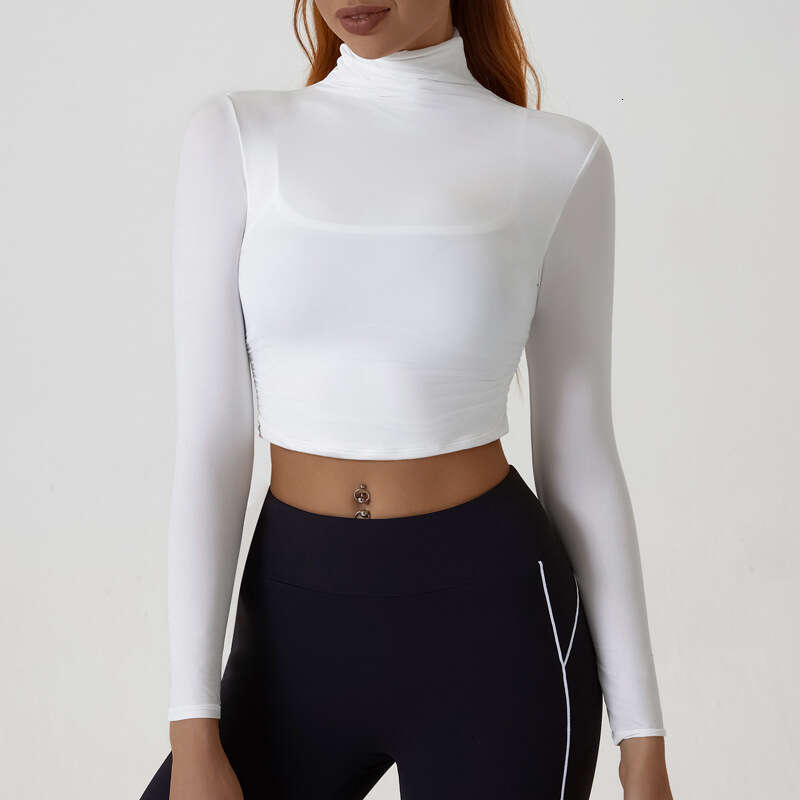 European and American 2024 new yoga long sleeved base shirt short high neck autumn clothes women's exposed navel sports top