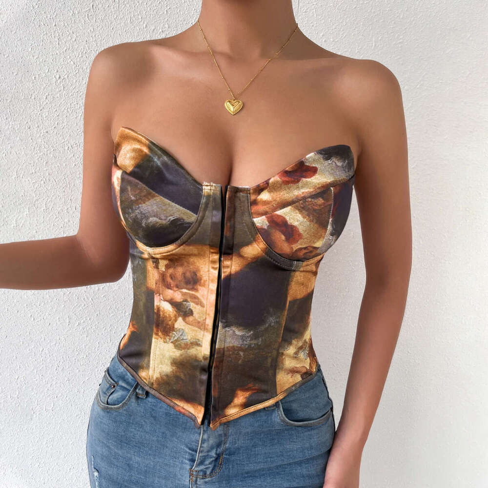 New hot selling color blocking backless camisole strap with steel ring fishbone vest 7105