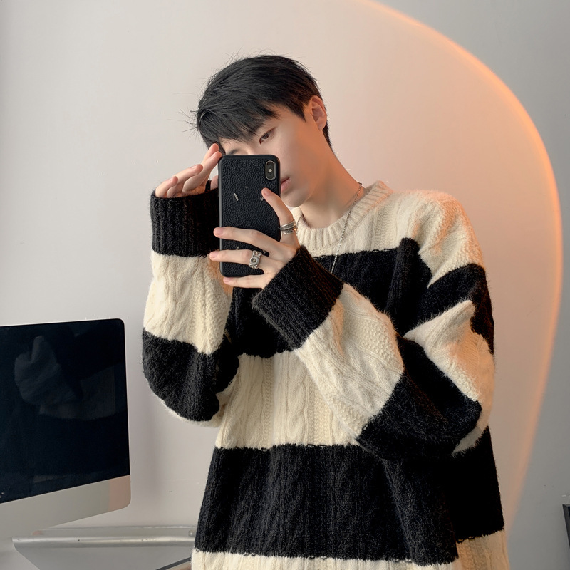 Autumn and Winter Knitted Sweater Men's Inner Bottom New Korean Lazy Style Designer Youth Loose Coat Trendy Coat