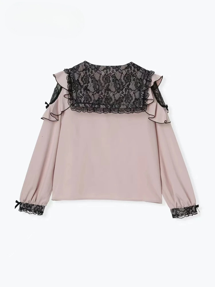 Original Mine Shirt Female Lolita Girls Sweet Cute Bow Lace Navy Collar Long-Sleeved Top Shirts Autumn New Blusas Mujer