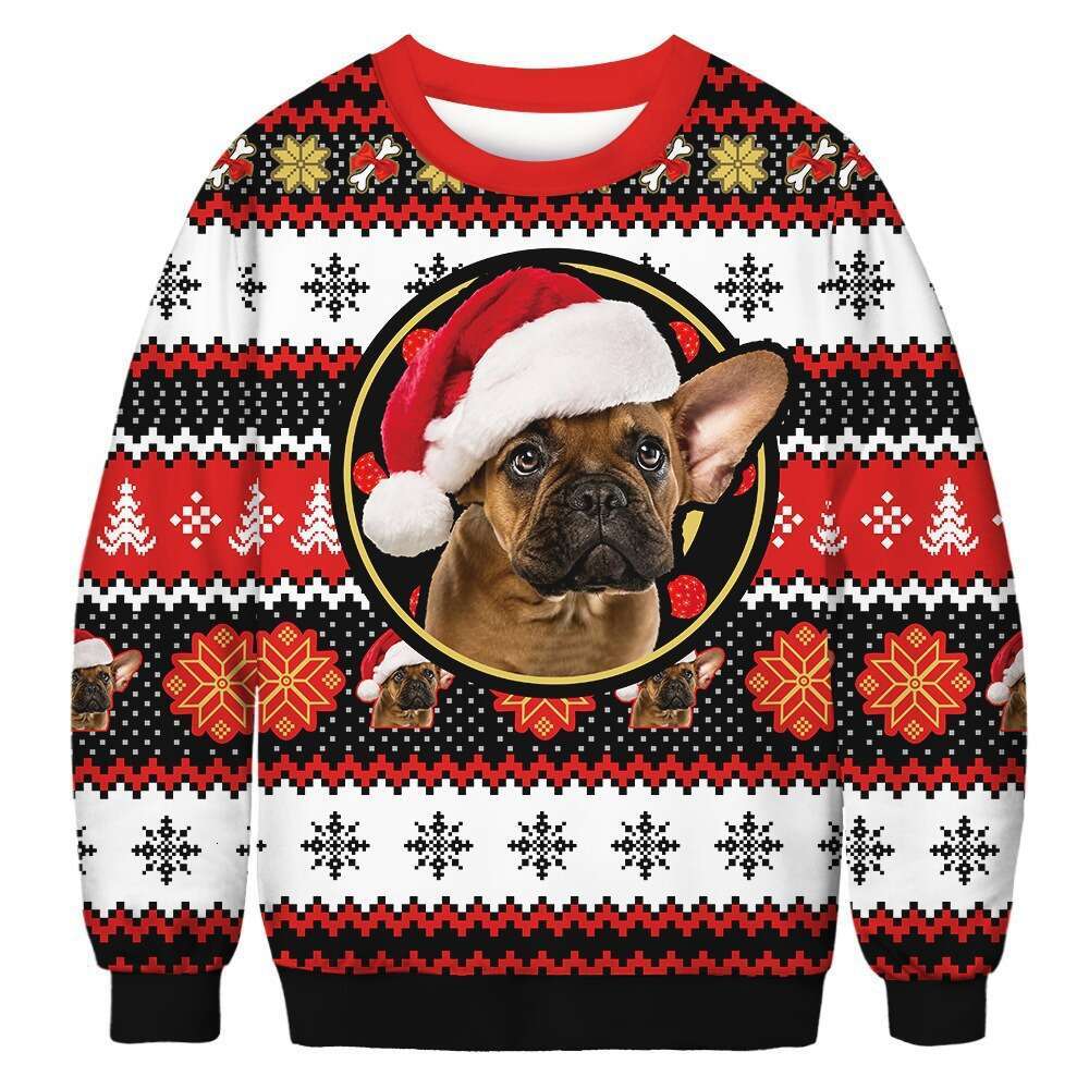 New autumn winter European and American round neck long sleeved 3D digital printed Christmas animal couple hoodie