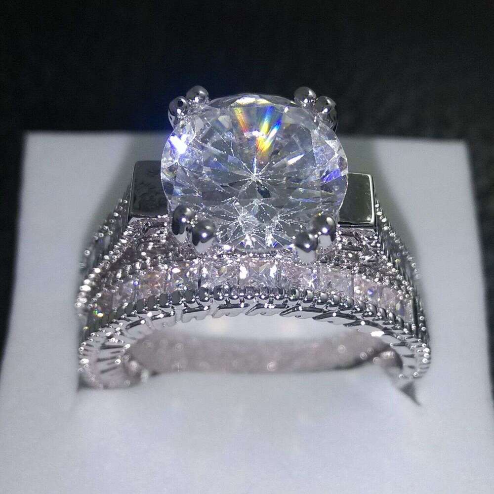 Elegant 6MM Round Cut Topaz CZ Dia Wedding Rings - 14KT White Gold Filled, Size 5-10 eb30