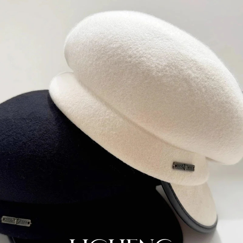 100 Wool Japan Curved Eaves Beret Women Autumn Winter Felt Fedora Black Painter Hat Warm Octagonal Hats Classics Walking Cap 241125