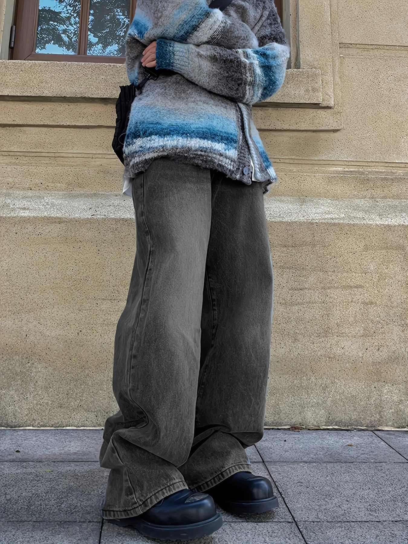 High waisted streetwear bag Trouser womens straight wide leg pants casual straight jeans 241122