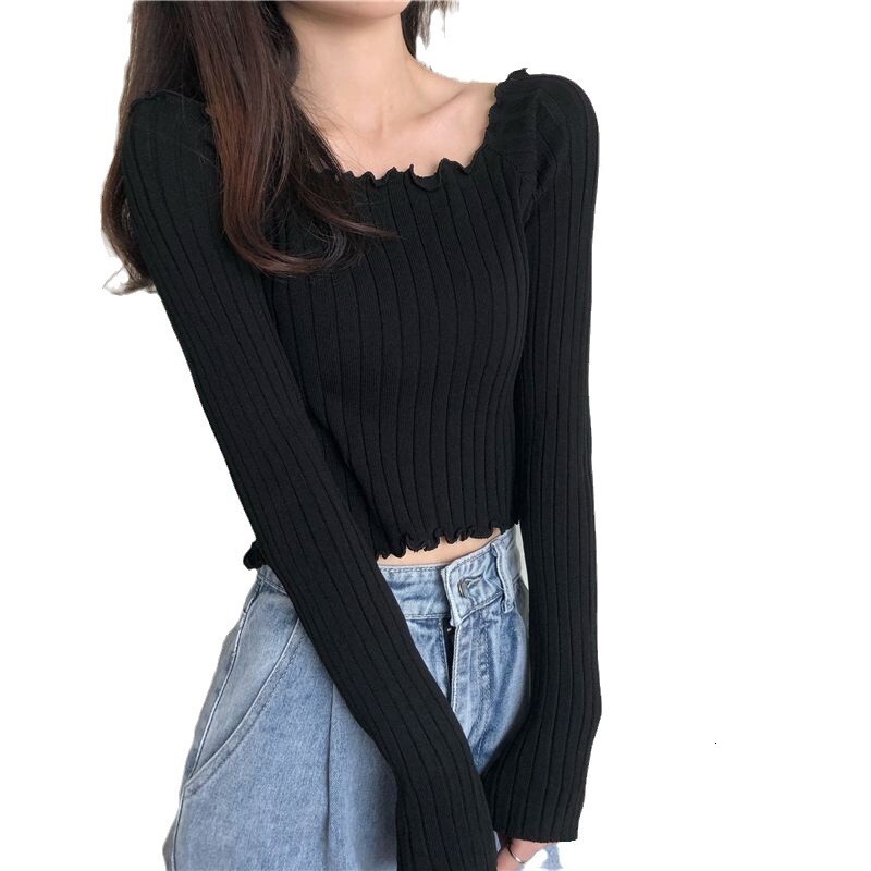 Autumn new single neck pure desire white sweater thin short knitted bottom long sleeved top designer sweater trendy warm hoodie