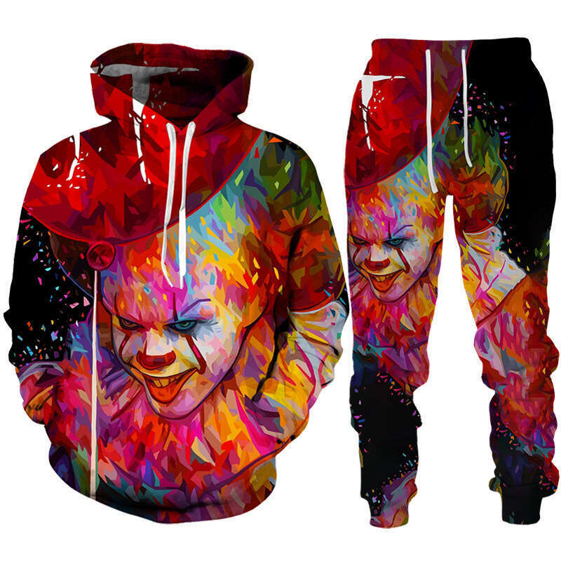 Joker 3D Digital Printed Pants 2024 New Men's Hooded Casual Sweatshirt Set