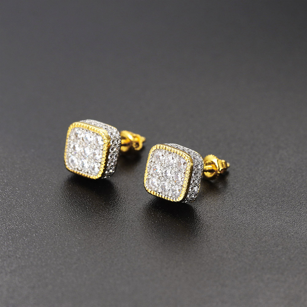 2024 Hip Hop Stud Earrings Vintage Jewelry 925 Sterling Silver Gold Fill Pave White 5A Cubic Zircon CZ Diamond Gemstones Party Elegant Women Thread Ea