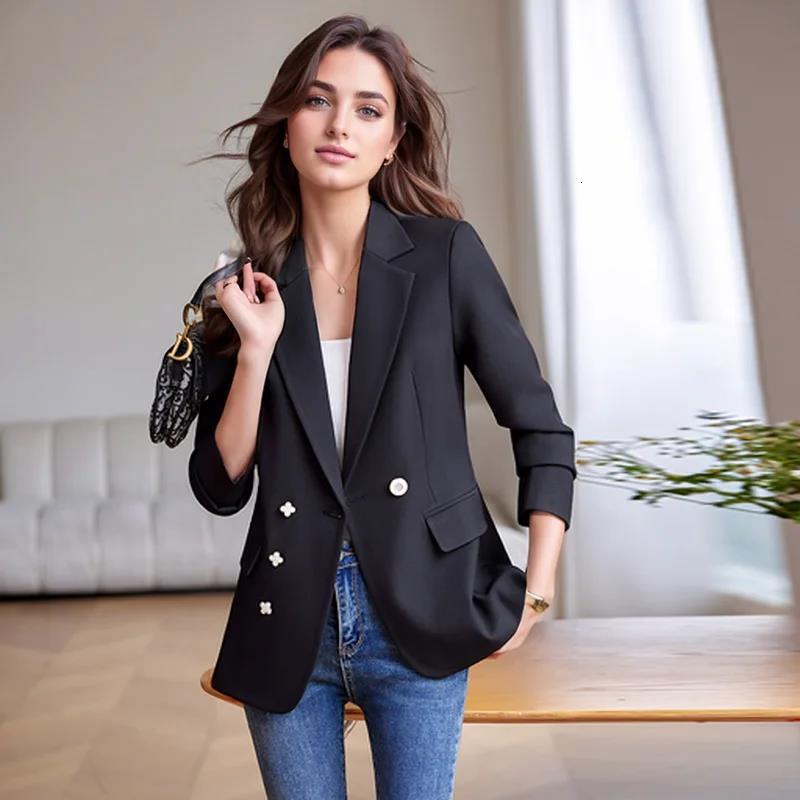 2024 Fashion Women's Blazers Autumn New Coats Jackets Long Sleeve Single Button Casual Outerwears Female Clothing Coat